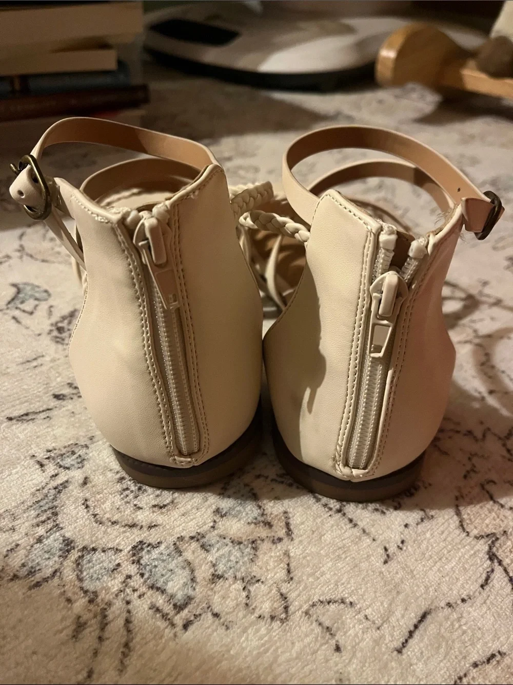 Maurices Beige Braided Multi-Strap Ankle Tie Sandals